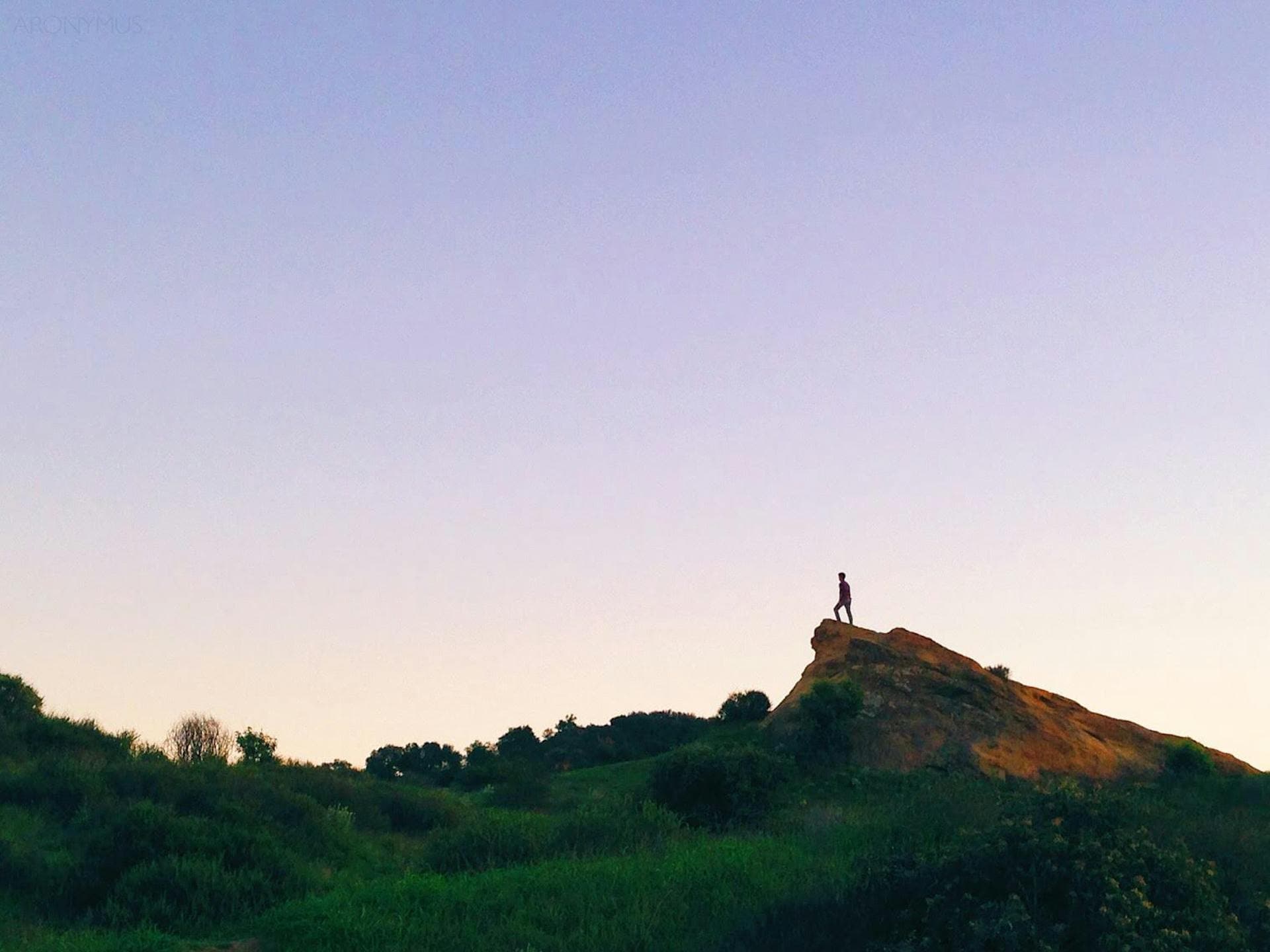 A lone figure on a hilltop against a vast sky — the view when you finally look up