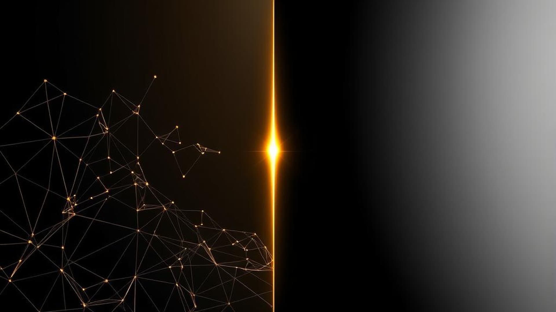 Two contrasting digital environments — one dark and intentional with golden geometric lines, the other bright white and empty — separated by a sharp vertical divide